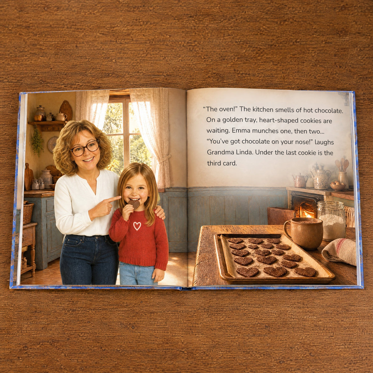 Open book: Emma and Grandma Linda baking heart-shaped cookies